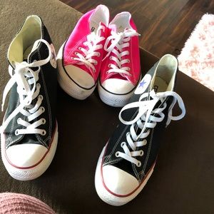 Women Size 10.5 Black Wedge & 10 Pink Converse Set